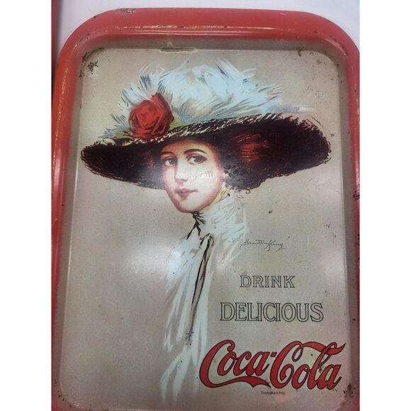 Coca-Cola 1971 Lot of 2 Metal Tin Trays - Picture 5 of 6